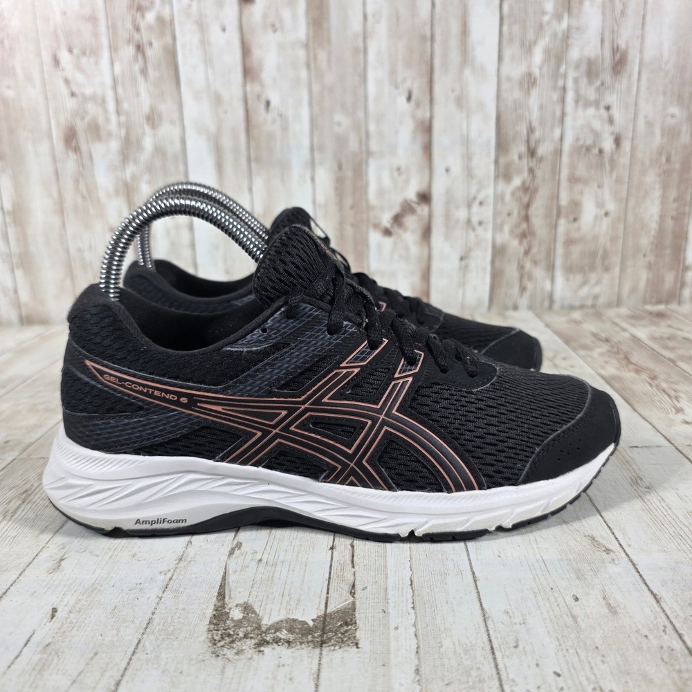 ASICS Gel-Contend 6 Womens Running Shoes Black Rose Gold 1012A570 Size 6.5
